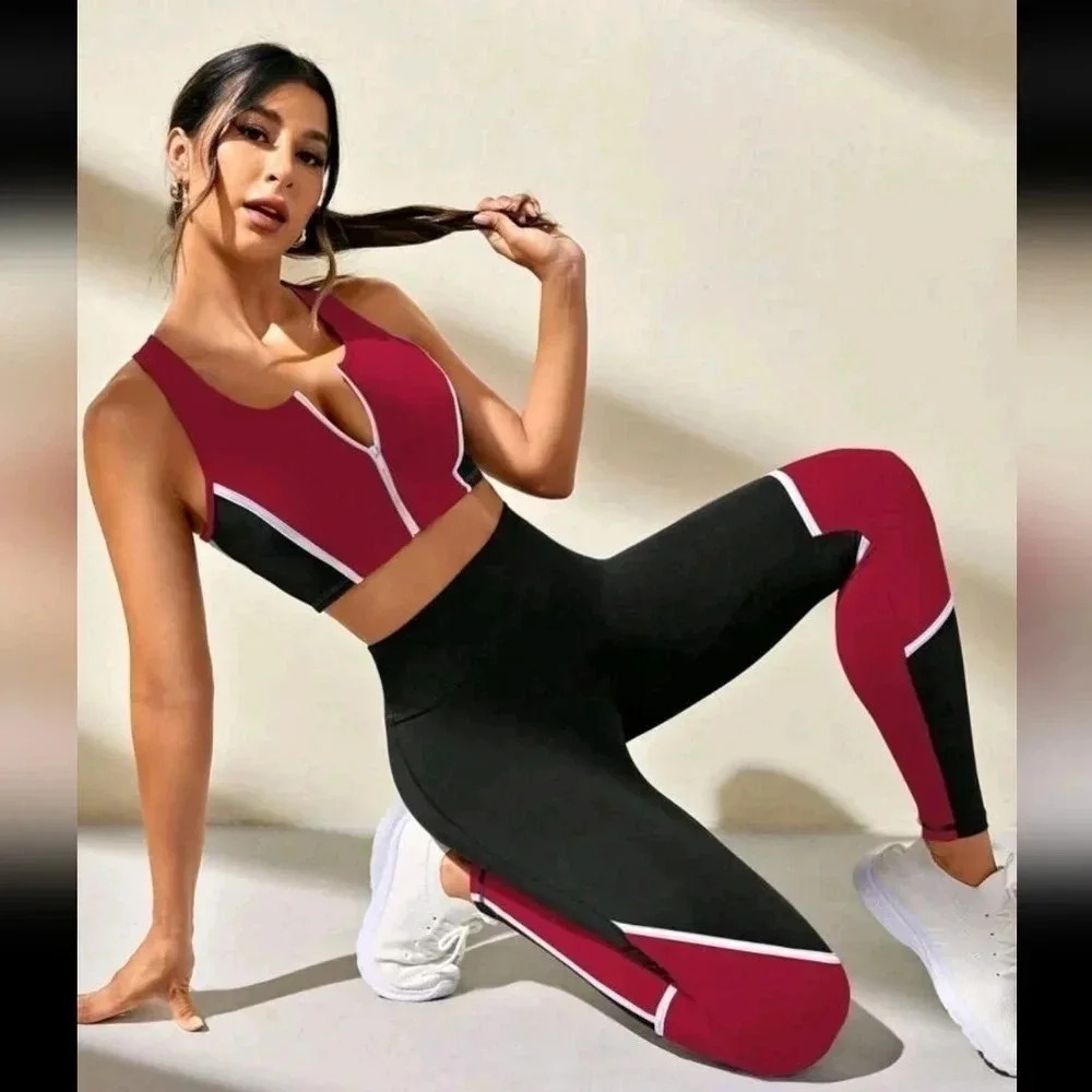 Black red white jogger exercise 2 piece set women's bra athletic casual wear XL